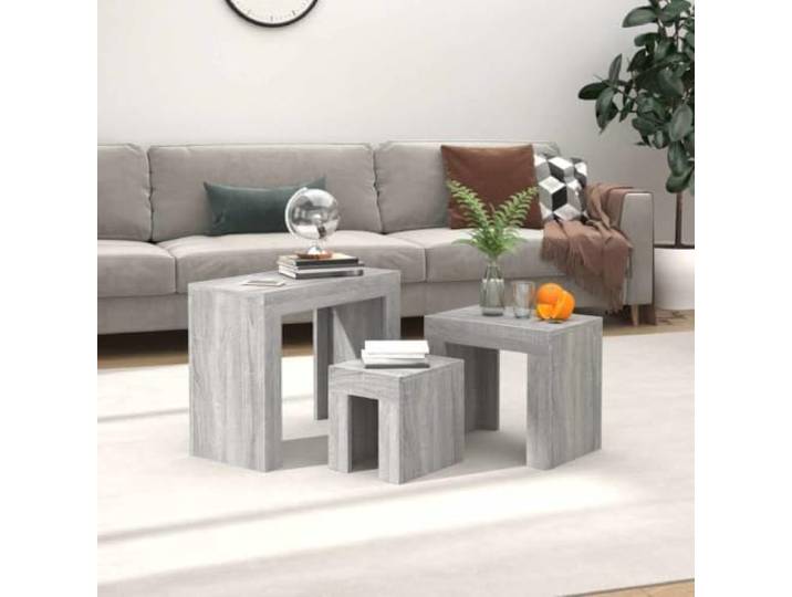 HEFZGDB Satztische 3 STK. Grau Sonoma Holzwerkstoff stapelbare Couchtische Set modernes Design praktisch vielseitig Beistelltisch Nachttisch Wohnzimmer