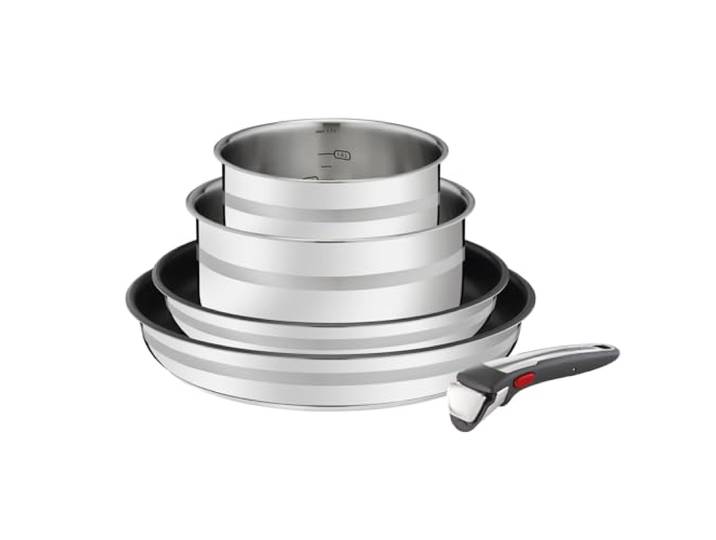 Jamie Oliver by Tefal Ingenio 5-teiliges Topf und Pfannenset abnehmbarer Griff, stapelbar, platzsparend, Topfset Induktion mit Antihaftversiegelung, einfache Handhabung und Reinigung, L97696
