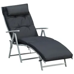 Outsunny Sonnenliege mit Kissen 7-stufige Rückenlehne Relaxliege Metall Textil137 x 63,5 x 100,5 cm - Schwarz