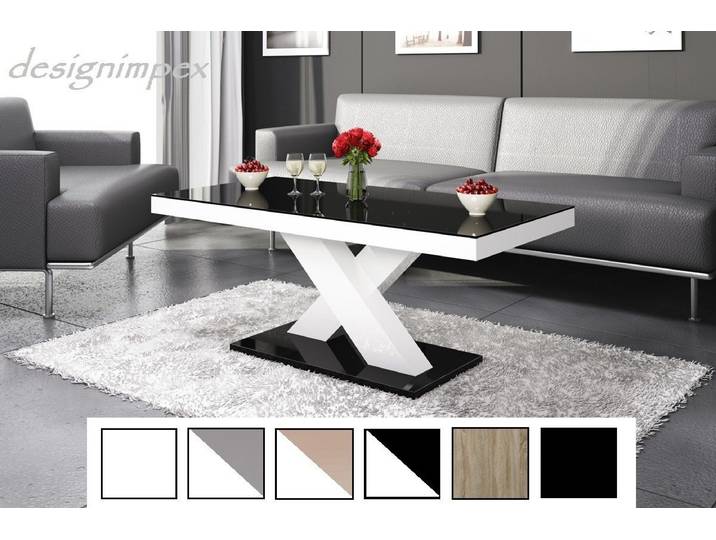 designimpex Couchtisch Design H-888 Schwarz / Weiß Hochglanz Tisch Wohnzimmertisch