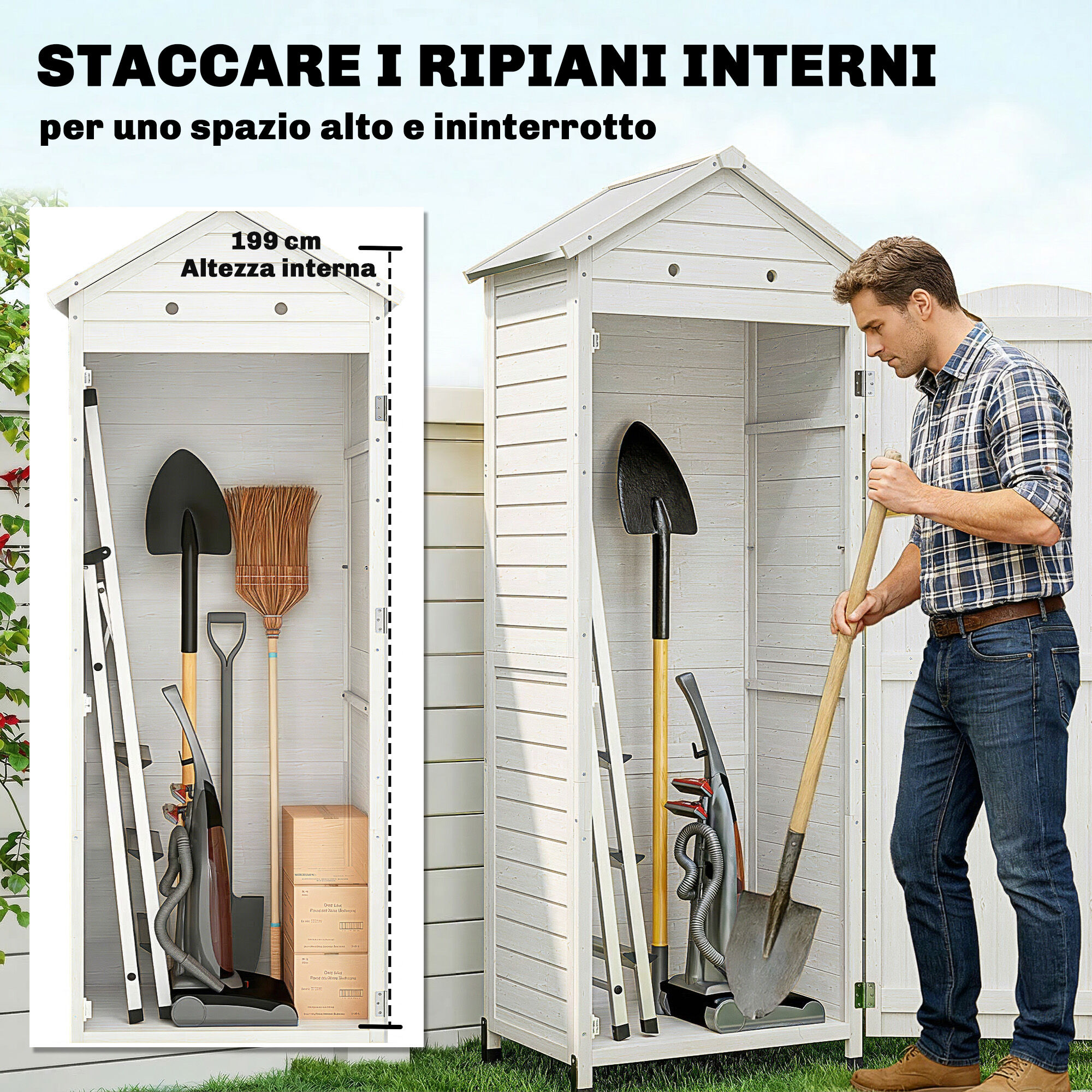 Altro Casetta Da Giardino In Legno, Ripostiglio Con Scaffali Regolabili E Tetto Zincato.