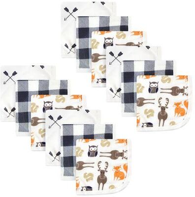 Hudson Baby Infant Boy Cotton Muslin Washcloths, Forest, One Size - Forest - One Size