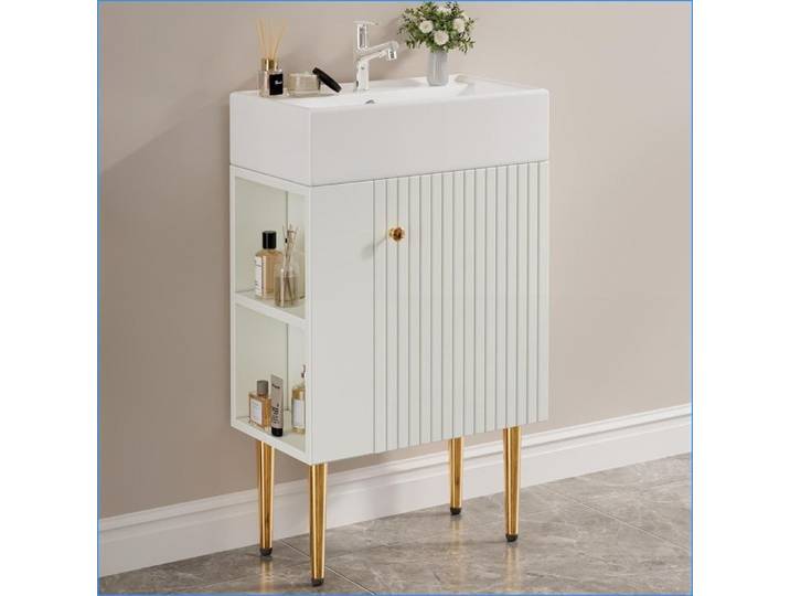 Meuble Salle de Bain avec Lavabo - Compact 55 cm - Rangement Intégré - Blanc