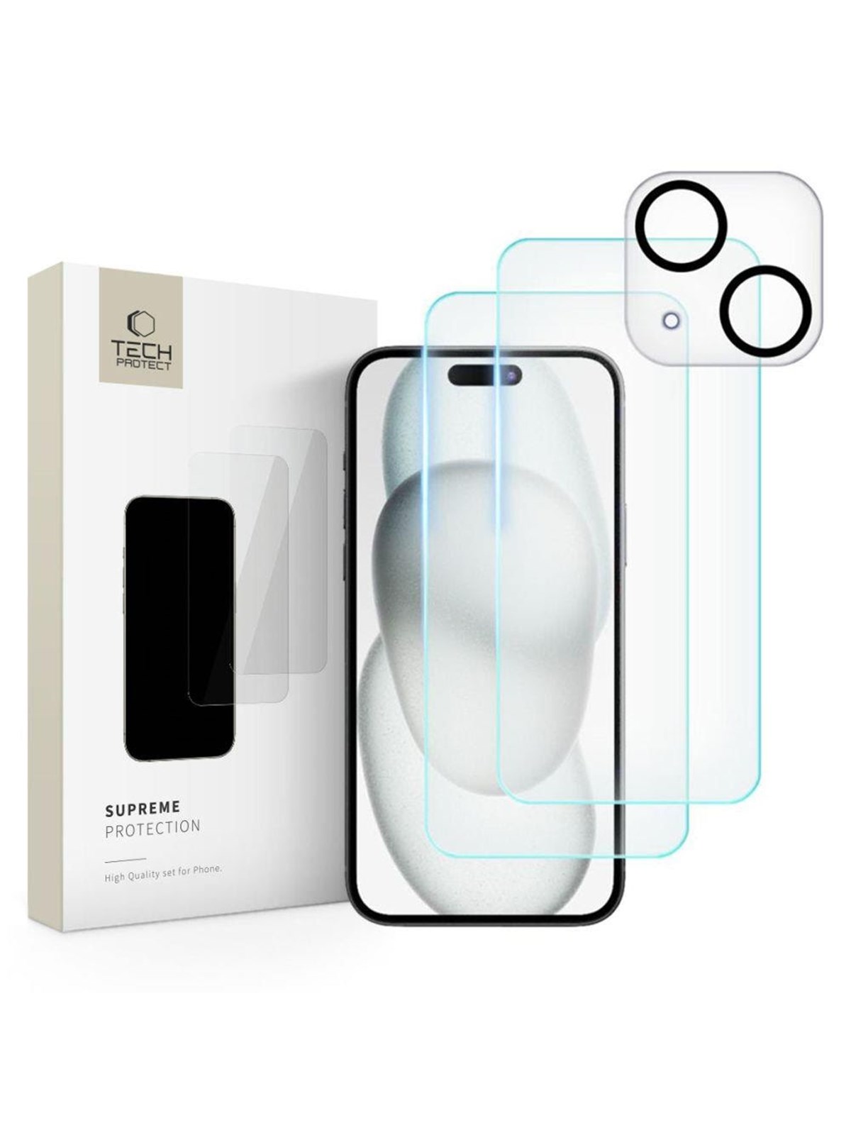 Tech-Protect Supreme Set for iPhone 15 2x Tempered Glass for Display / Tempered Glass for Camera
