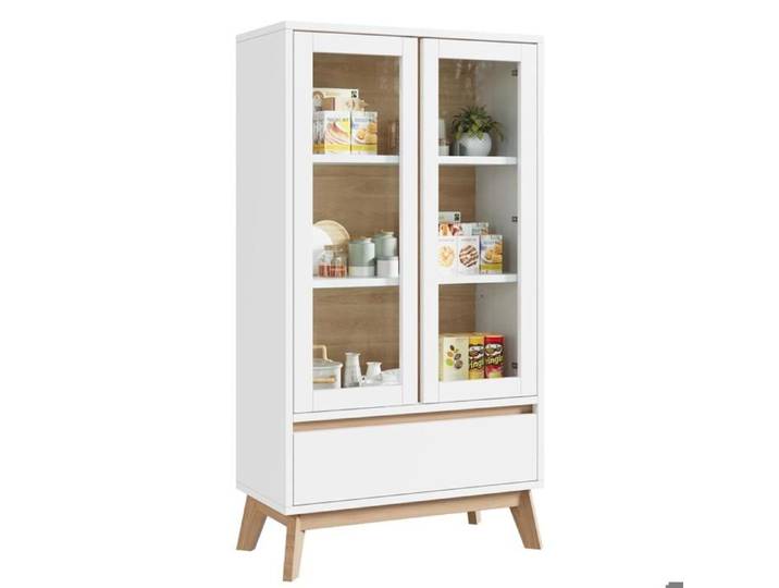 Buffet Cuisine Meuble Cuisine Rangement avec étagères Réglables Buffet Salle à Manger et Cuisine Salon Blanc + Couleurs Bois