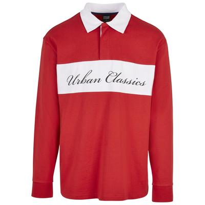Langarmshirt URBAN CLASSICS "Urban Classics Herren Oversized Rugby Longsleeve", Herren, Gr. M, hugerot, 100% Baumwolle, unifarben, oversize, amerikanischer Ausschnitt, Shirts Langarmshirt
