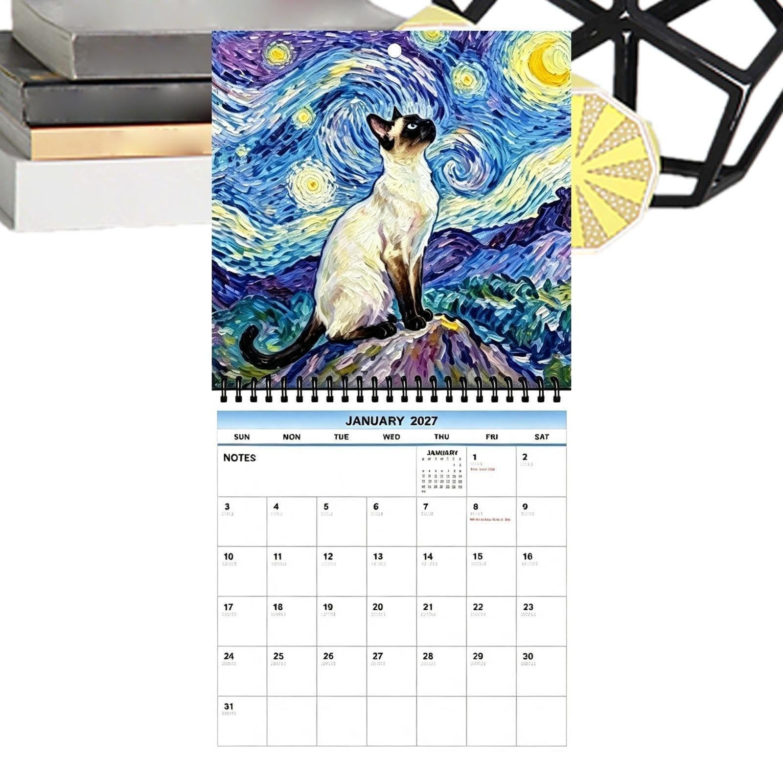 Wandkalender 2027 met kattenthema voor 12 maanden