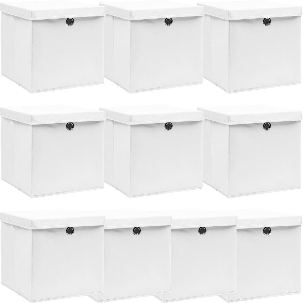 Rebrilliant Storage Boxes with Lids Fabric White 32cm H x 32cm W x 32cm D
