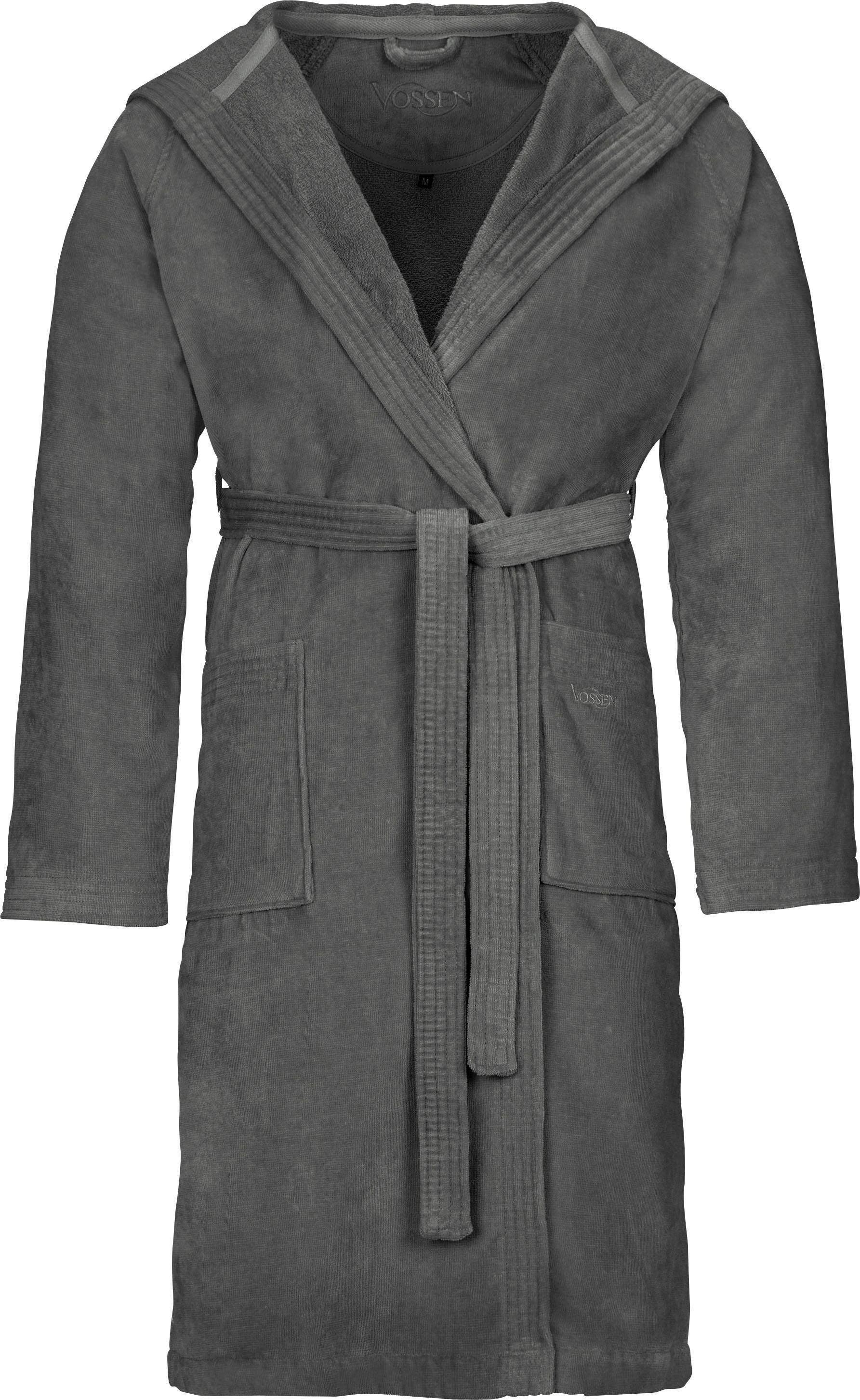 Unisex-Bademantel VOSSEN "Texas, ideal für Sauna & Spa, Hotelbademantel, Morgenmantel" Gr. L, grau (flanell), L:112cm, Webvelours, Hausmäntel, Unisex-Bademantel, für Damen & Herren flanell L L: 112cm