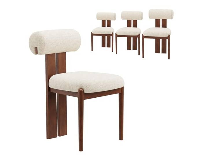 MALOL Esszimmerstühle 4er Set, Mid-Century Modern Polsterstühle aus Stoff Stühle mit Stabiler Rückenlehne & dunkelbraunen Holzbeinen, Beige – Geeignet für Esszimmer, Küche und Gastronomie, Beige