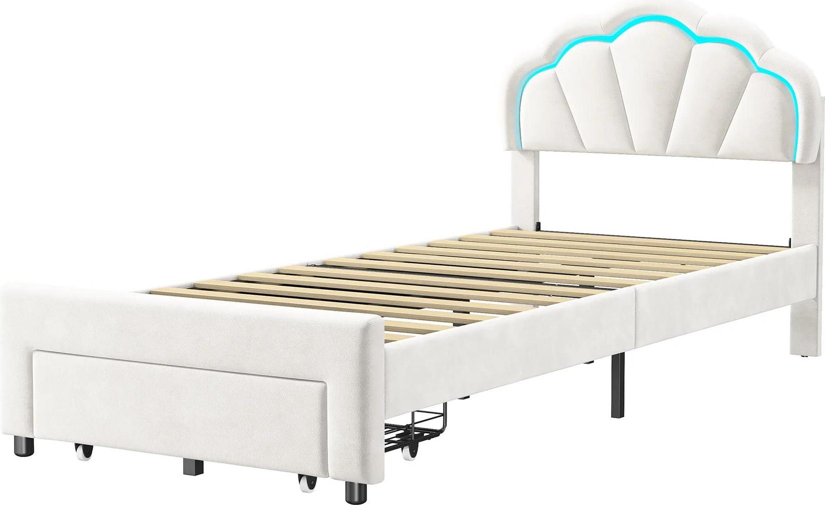Prinzessinnenbett mit Krone - Kinderbett 140x200 cm - Metallrahmen - Für Mädchen - Europäischer/Amerikanischer Stil - Einfache Montage - Weiß