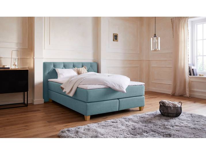 Boxspringbett, Struktur (100% Polyester), Mint, 163×210 cm, Härtegrad H2/H3, Modern, Home-affaire