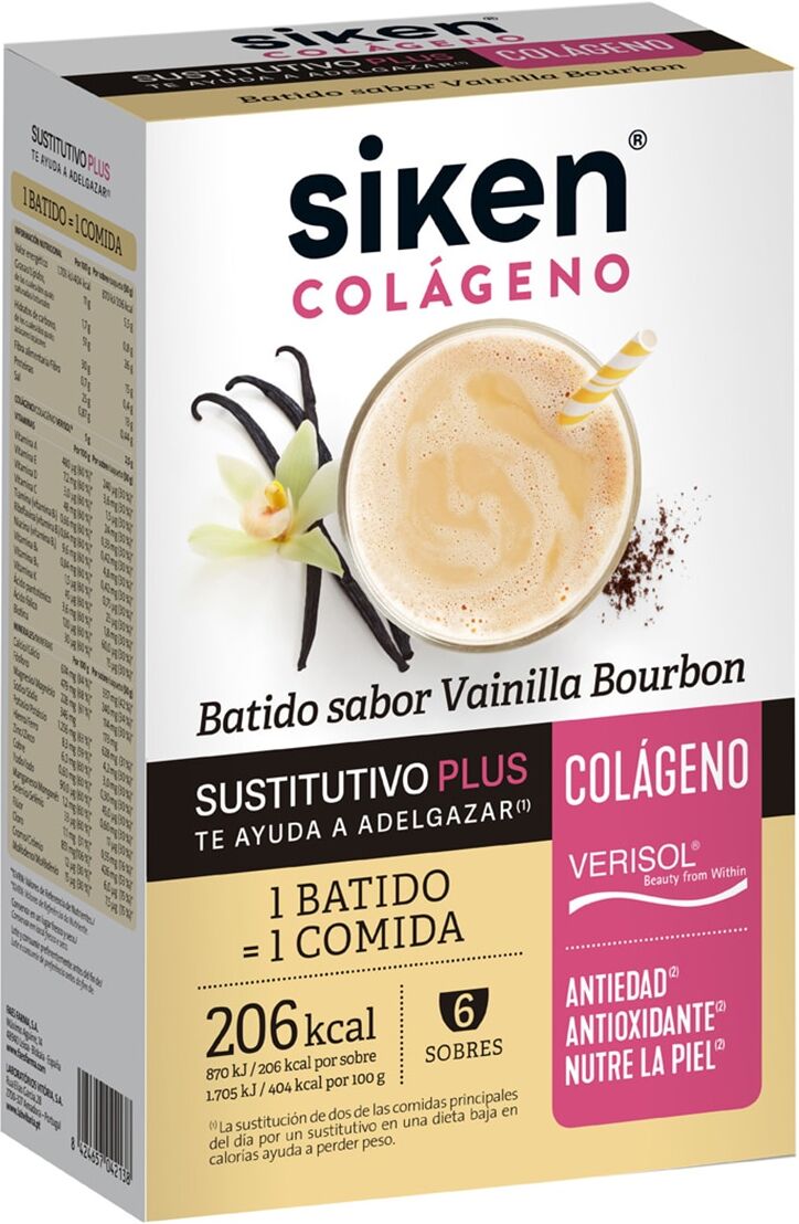 Siken® 6 Sobres Sustitutivo Colágeno Batido Vainilla Siken.