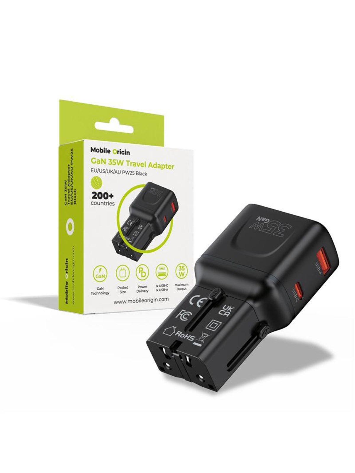 Mobile Origin 35W Travel Adapter - EU/US/UK/AU PW25 - black