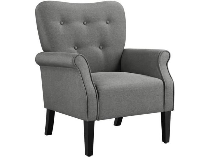Yaheetech Fauteuil de Salon Chaise de Salon Moderne en Tissu Polyester avec Dossier Capitonné Chaise d'Aappoint Simple Gris foncé
