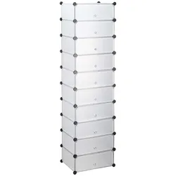 Relaxdays Schuhregal 10 Ebenen, Schuhschrank groß, Steckregal platzsparend, Regal DIY, HBT 176 x 49 x 37 cm, transparent
