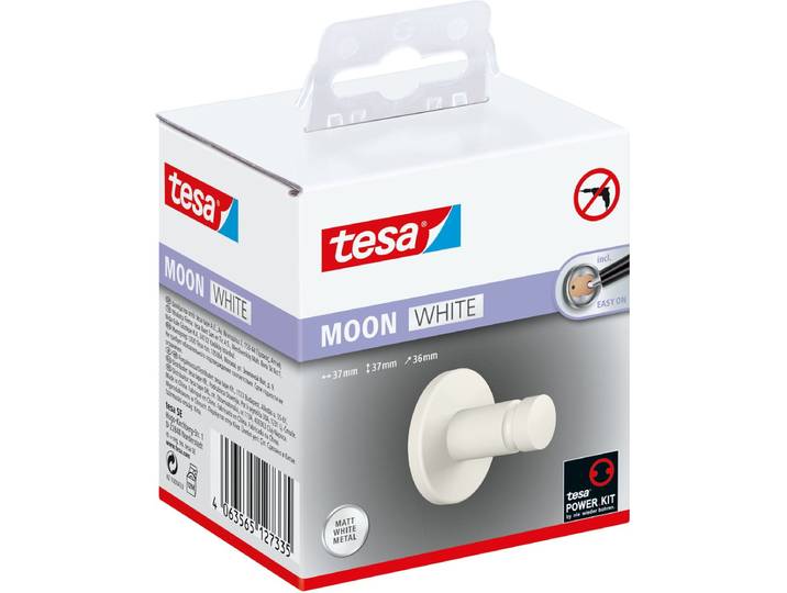 tesa handdoekhaken Moon White mat wit badkamer toilet zonder boren – 37x37x36mm