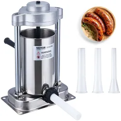 VEVOR Manueller Wurstfüller, 2 l / 5 Pfund vertikale Wurstmaschine mit G-Typ-Klemme, lebensmittelechtes 304 Edelstahlfass mit 2 Füllrohren, für Zuhause, Küche, Restaurant, Gewerbe