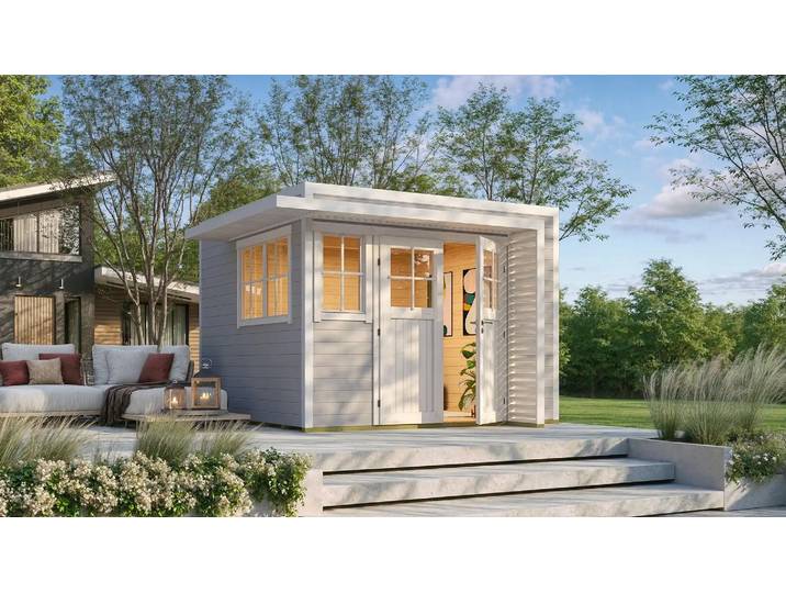 Gartenhaus weka Amberley 28 mm inkl. Fußboden, Fenster 350 x 353 cm grau-weiß