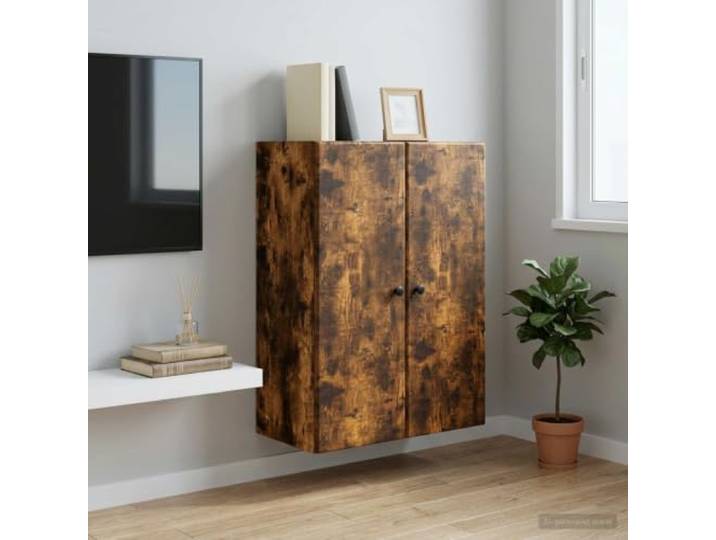 RJPLMFV Wandschrank, rauchfarbene Eiche, 66 x 34,5 x 90 cm Robustes Holzwerkstoff, geräumige Regale, 90° Drehtür, Metallgriffe, einfache Reinigung