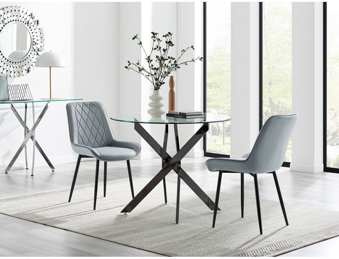 Canora Grey Bernell 2 -Person Glass Dining Set Grey/Black 2