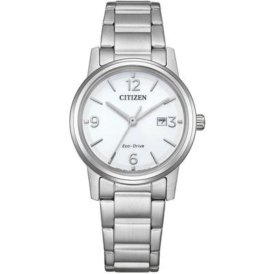Solaruhr CITIZEN, silber (silberfarben), Armbanduhren, Damen, Armbanduhr, Damenuhr, Edelstahlarmband, analog, Datum, Eco-Drive