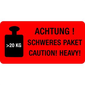 Eichner Hinweisetiketten Schweres Paket 20kg, 100 x 50 mm, selbstklebend, 250 Stück