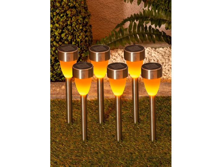 Solarstecker mit Flackereffekt, 6er-Set, Silber