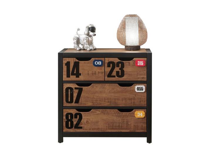58 aufm Kessel Kommode Schubladenkommode Kameko 86x42x83 MDF+Massivholz Schwarz/Cognac (inkl. Versand, Lieferung bis Verwendungsstelle), Kommode mit 4 Schubladen, Grifföffnungen und robustem Metallauszug