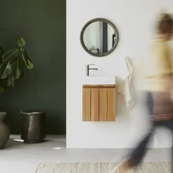 Handwaschbecken-Unterschrank Jill aus Teakholz und Keramik, 40 cm