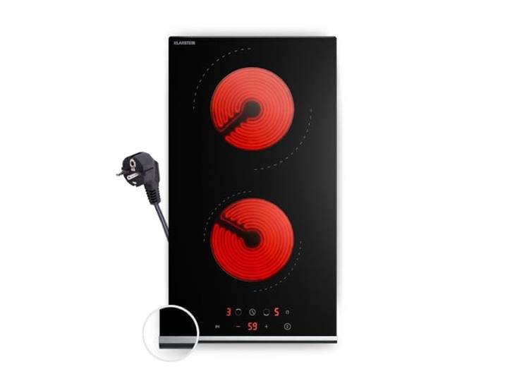 Klarstein Verosteel Glaskeramikkochfeld - 30 cm, 2-Zonen Elektro Kochfeld mit Touch-Steuerung, 3000 W, Timer & Kindersicherung, Glaskeramikkochfeld 2 Platten, Restwärmeanzeige