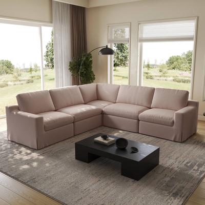 HELIA 5-Seat Modular L-Shaped Corner Sectional Sofa Soft Linen Upholstery and Deep Seating