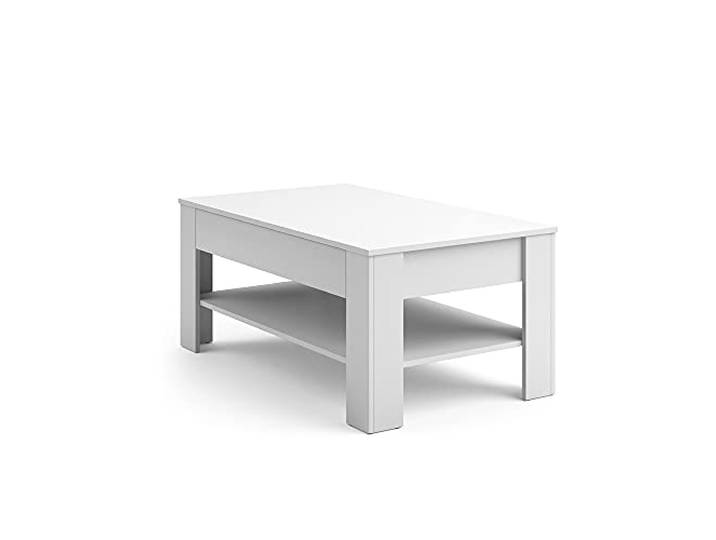 Vicco Couchtisch Milan , Weiß 92.2 x 65 cm mit Ablagefach zur Aufbewahrung von Zeitschriften und Fernbedienungen