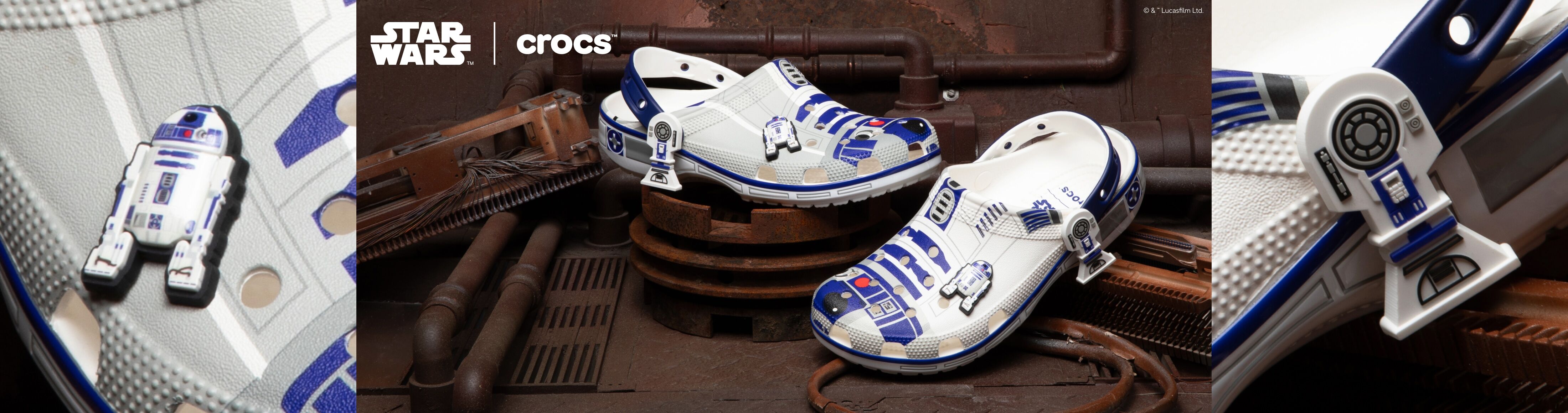 Clog CROCS "STAR WARS™ R2-D2 Kids Classic Clog", Kinder, Gr. 28, Croslite™, multifarben, Schuhe Clog, Fan Geschenk, Hausschuh mit 2 exklusiven Jibbitz™-Ansteckern