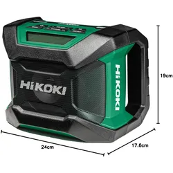 Hikoki UR18DA Akku Baustellenradio (DAB+, Bluetooth) 18V+MV (Basic/Karton) (AM, DAB+, FM, Bluetooth), Radio, Grün, Schwarz