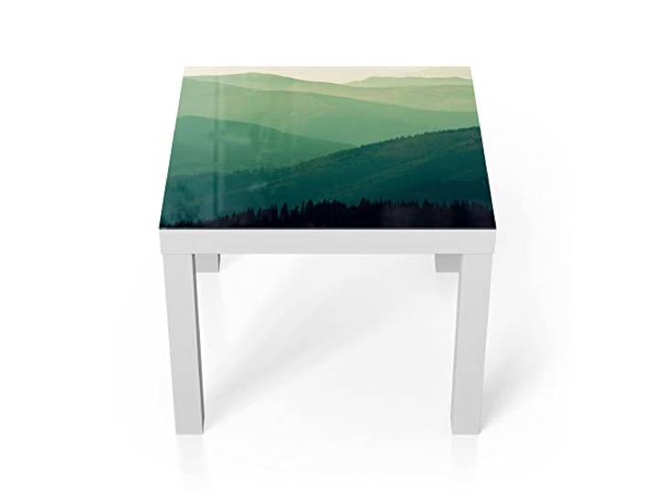 DEQORI Glastisch weiß klein 55x55 cm Motiv Bewaldete Hänge ausgefallener Beistelltisch aus Glas Hochglanz Couchtisch fürs Wohnzimmer moderner Couch Tisch mit Design