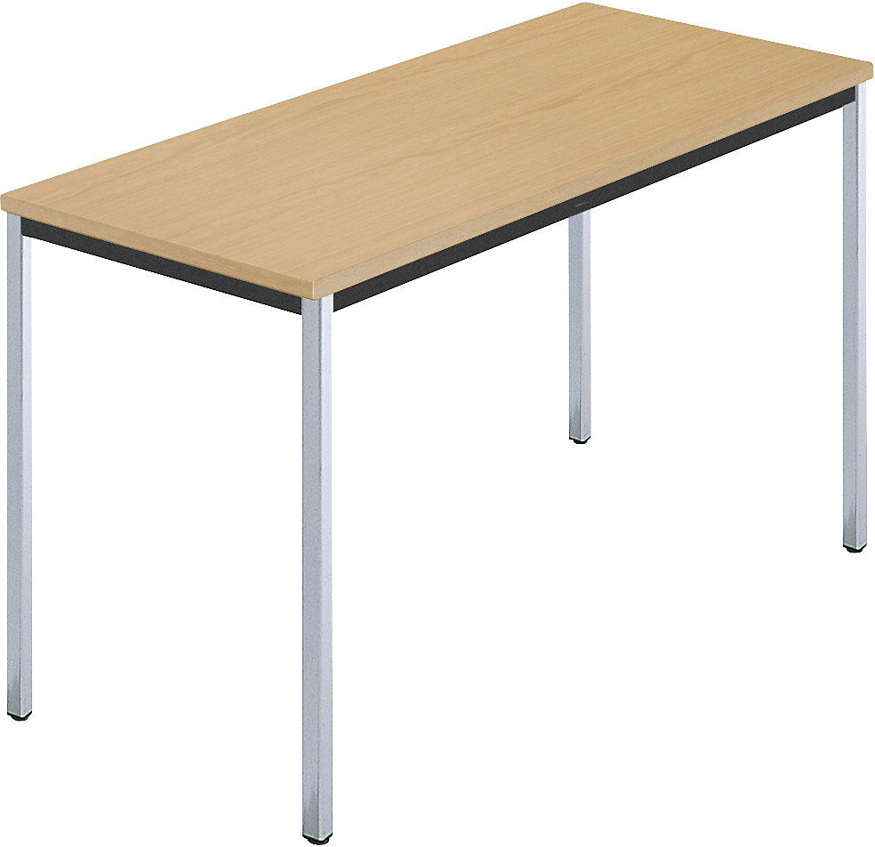 kaiserkraft Rechtecktisch, Vierkantrohr verchromt, BxT 1200 x 600 mm, Buche natur