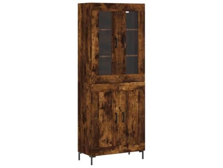 GHVBNMF Highboard Räuchereiche 69,5x34x180 cm Holzwerkstoff Schrank Eleganter Vital-Schrank mit Glasfront und Metallfüßen für Wohnzimmer, Flur oder Essbereich mit viel Stauraum.