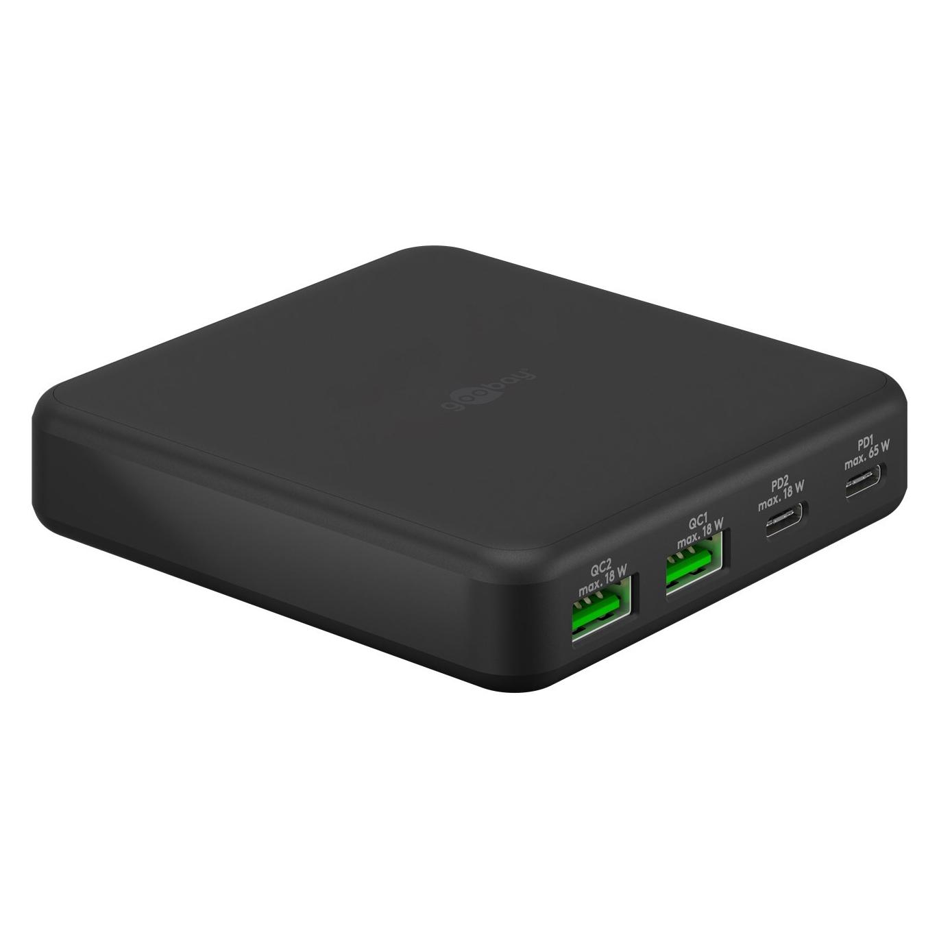 Goobay USB-C PD GaN Multiport-Tischladegerät 65 W schwarz (65 W, 4 Ports) (65813)