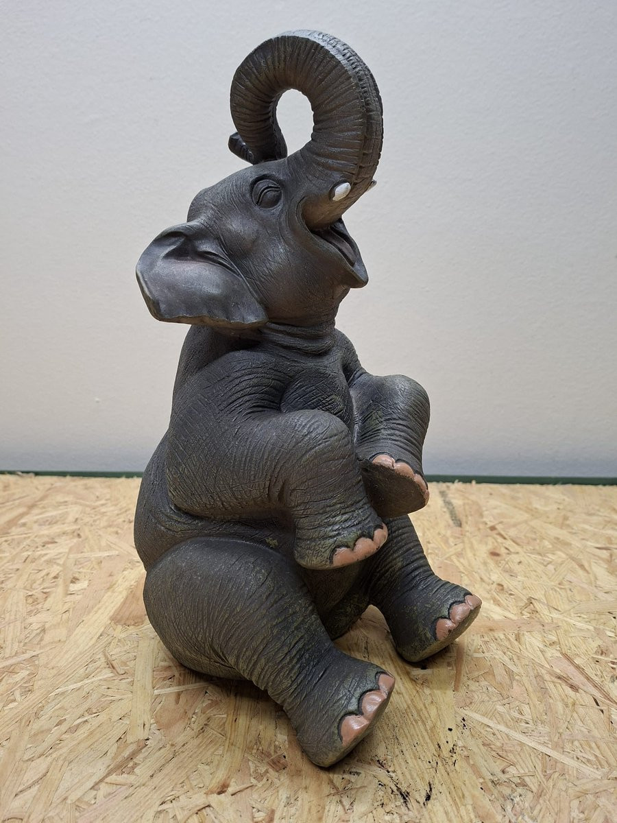 Olifant Zittend beeld - Grijs - Hoogte: 35 cm