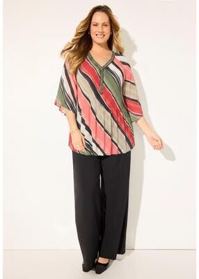 Plus Size Women's Bejeweled Pleated Blouse by Catherines in Olive Bias Stripes (Size 3X)