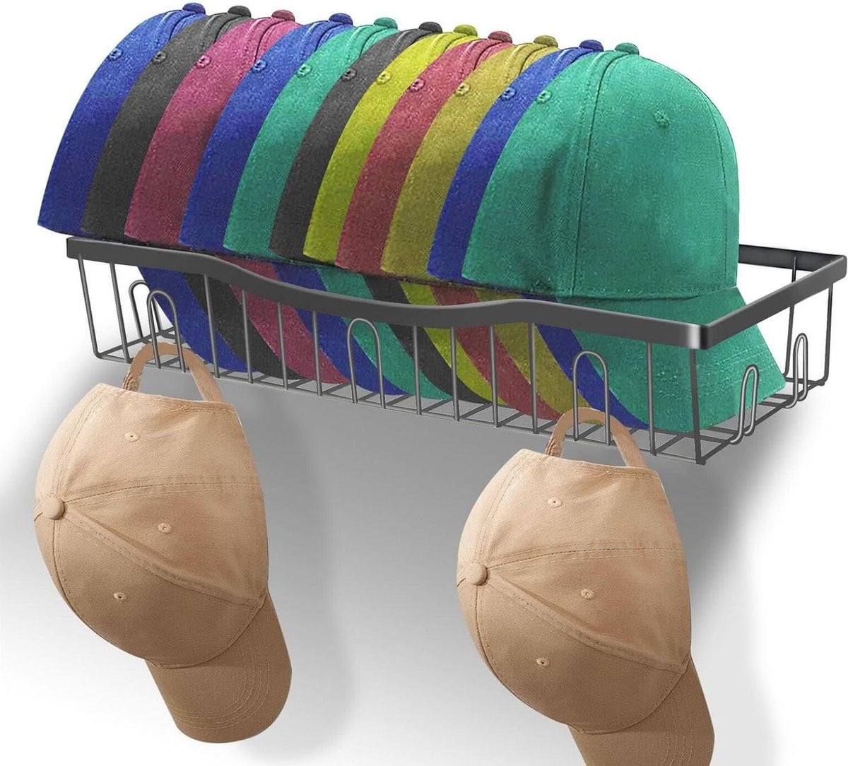 Zwart Metalen Hoedenrek Pet Organizer met Antislip Ontwerp voor 40 Hoeden