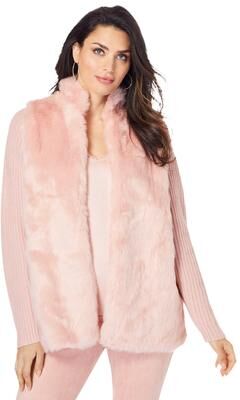 Plus Size Women's Faux Fur Cardigan Sweater by Roaman's in Soft Blush (Size 42/44)