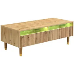 COUCHTISCH mit LED-Beleuchtung Eiche Nachbildung und 2 Schubladen