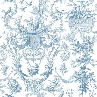 York Wallcoverings Old World Toile Blue & White Wallpaper