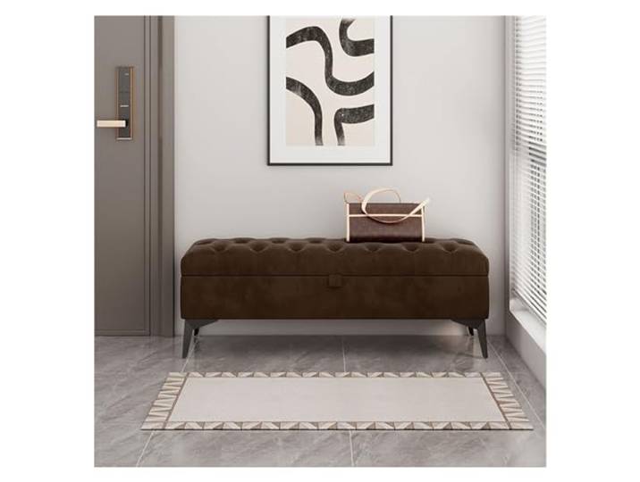 RUNZE765Z Dekorativ Aufbewahrungsbank, Eingangsbank, Bettbank Gepolsterte Samt-Schlafzimmerbänke for das Fußende des Bettes. Getuftete Bank(Coffee,100*40*43cm)