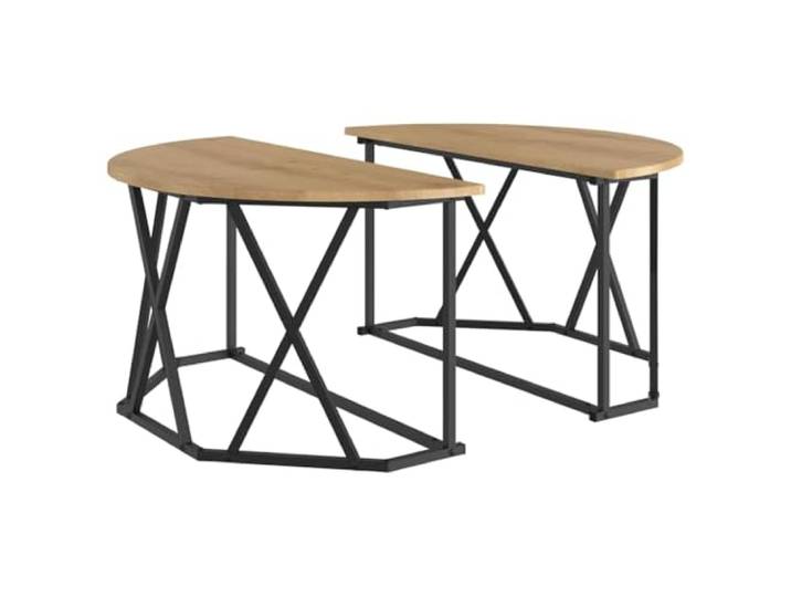 Rund Couchtisch Eiche 80 x 80 x 42 cm Holz und Stahl, mattes Finish, Holzwerkstoffplatte, kleine Wohnungen, moderne Innenräume