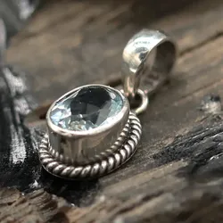 Drachensilber Edler Blauer Topas Anhänger 925 Silber Schmuck - Silber;Blau