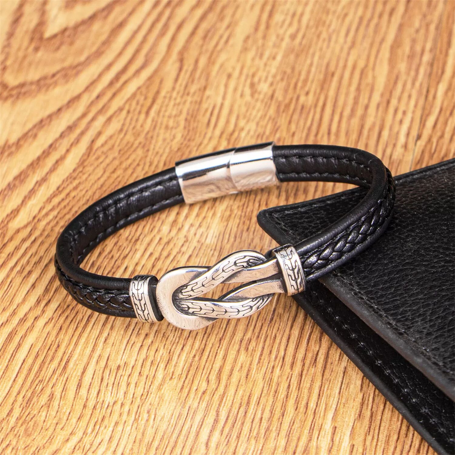 INF Bracelet tressé noir vintage avec fermoir magnétique