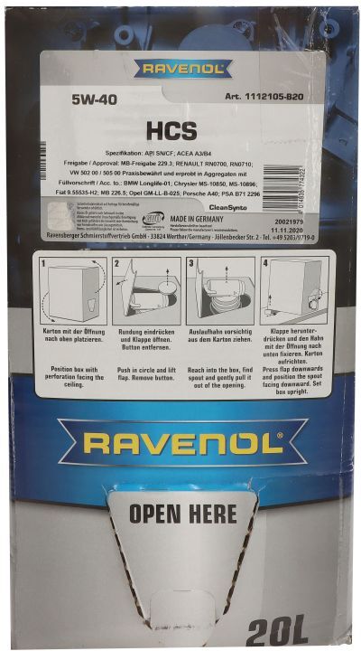 Motoröl RAVENOL 1112105 HCS SAE 5W40 20L